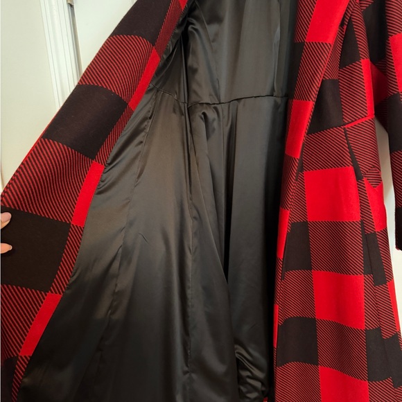 Torrid Red and Black Plaid Trench Coat - Picture 4 of 9